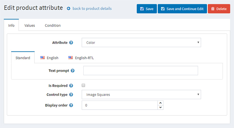 Manage product attributes on a separate page